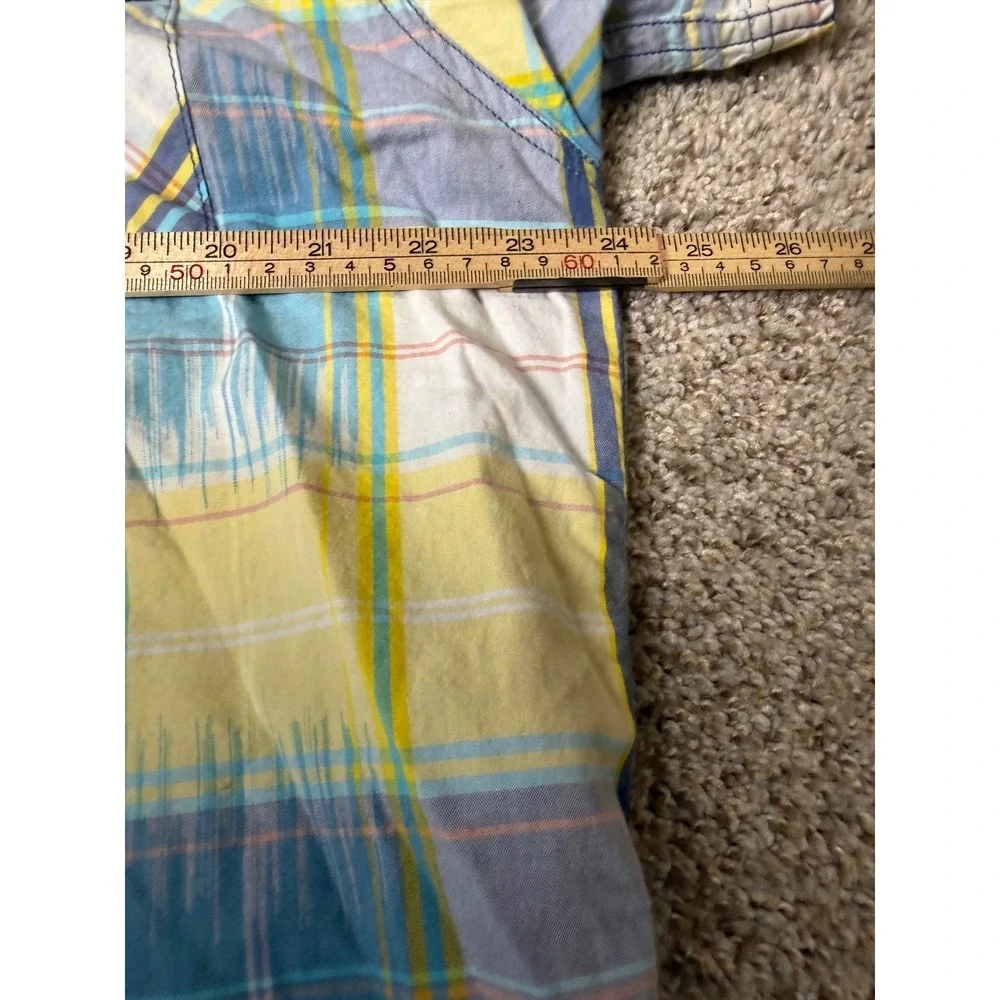 Levis Mens XXL Short Sleeve Western Pearl Snap Plaid Shirt Blue Yellow